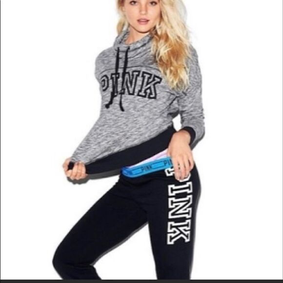 Vs pink Large heathered grey cowl neck pullover & joggers/pants sweatsuit - Picture 2 of 12